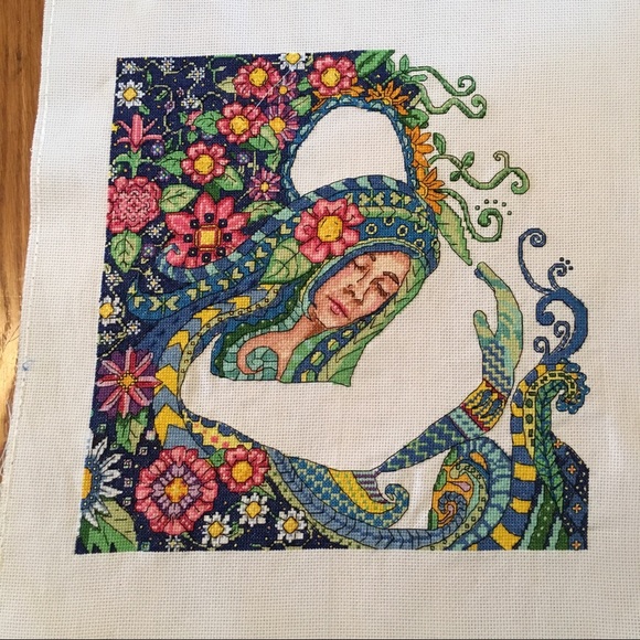 NEW hand sewn flower lady embrace wall art